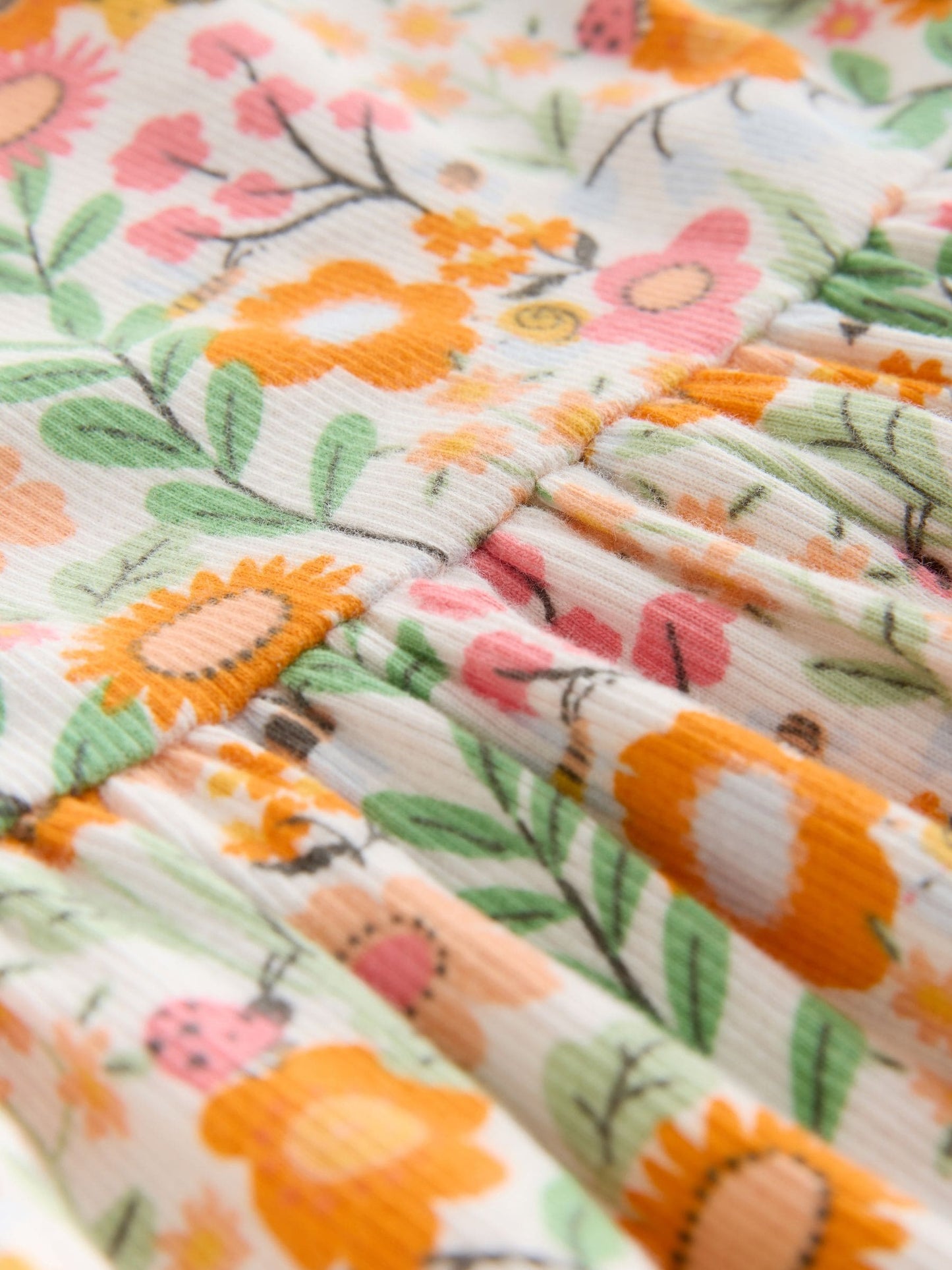 Orange Floral Short Sleeve Ribbed Dress (3mths-7yrs) image 7