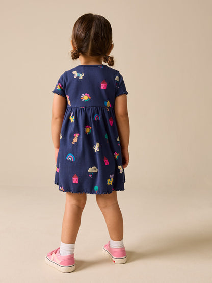 Dsiney Kidz - Navy Pets Short Sleeve Ribbed Dress (3mths-7yrs) image 3