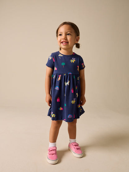 Dsiney Kidz - Navy Pets Short Sleeve Ribbed Dress (3mths-7yrs) image 1
