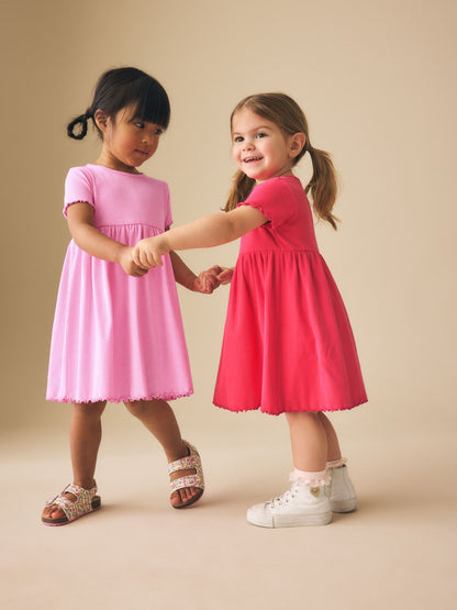 Pink Short Sleeve Ribbed Dresses 2 Pack (3mths-7yrs) image 2