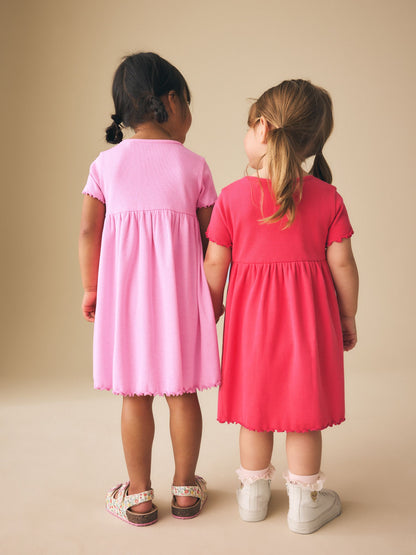Pink Short Sleeve Ribbed Dresses 2 Pack (3mths-7yrs) image 3