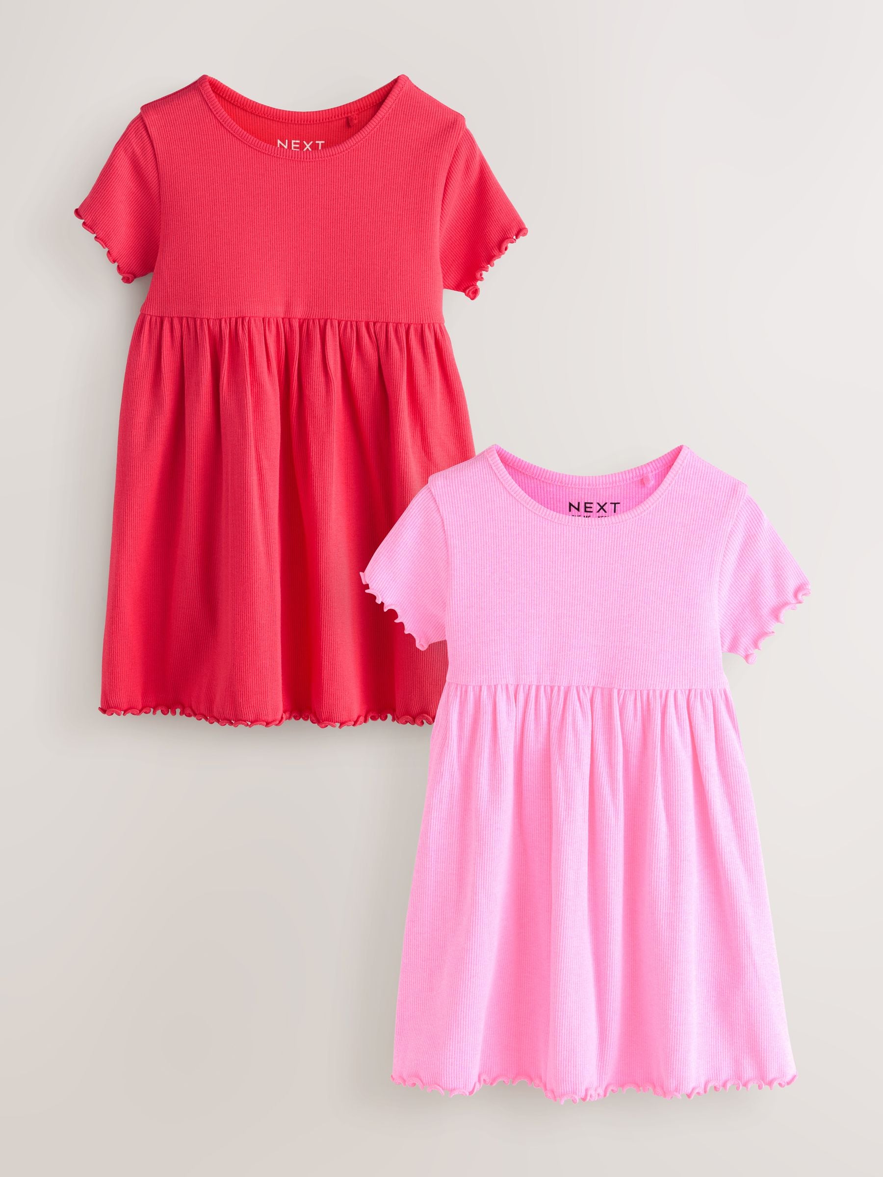Pink Short Sleeve Ribbed Dresses 2 Pack (3mths-7yrs) image 4