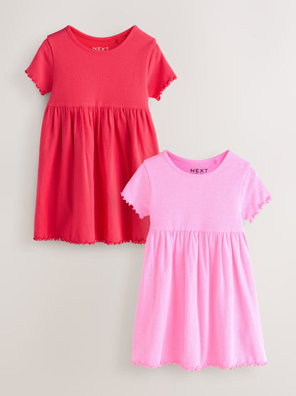Pink Short Sleeve Ribbed Dresses 2 Pack (3mths-7yrs) image 4
