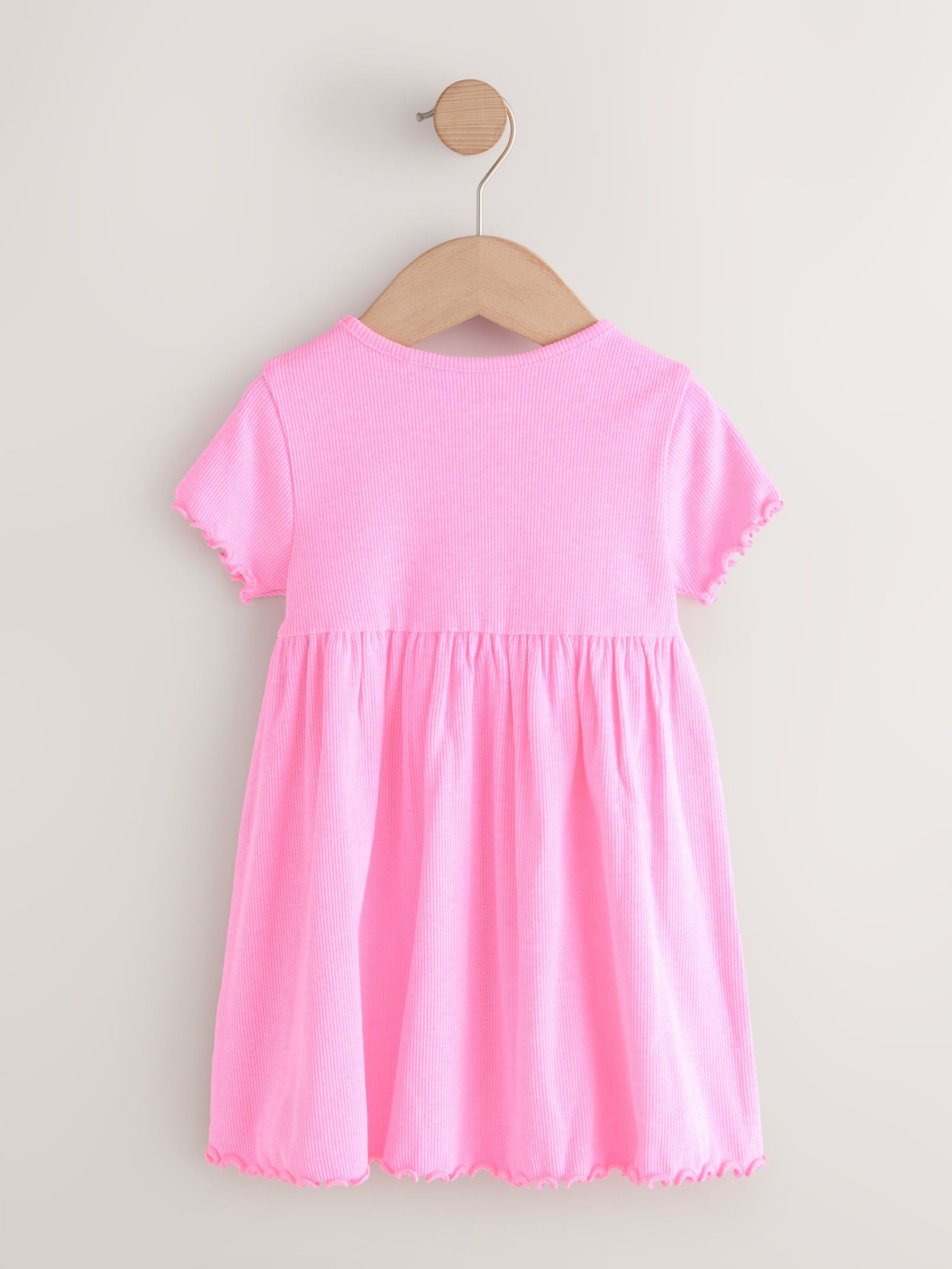 Pink Short Sleeve Ribbed Dresses 2 Pack (3mths-7yrs) image 6