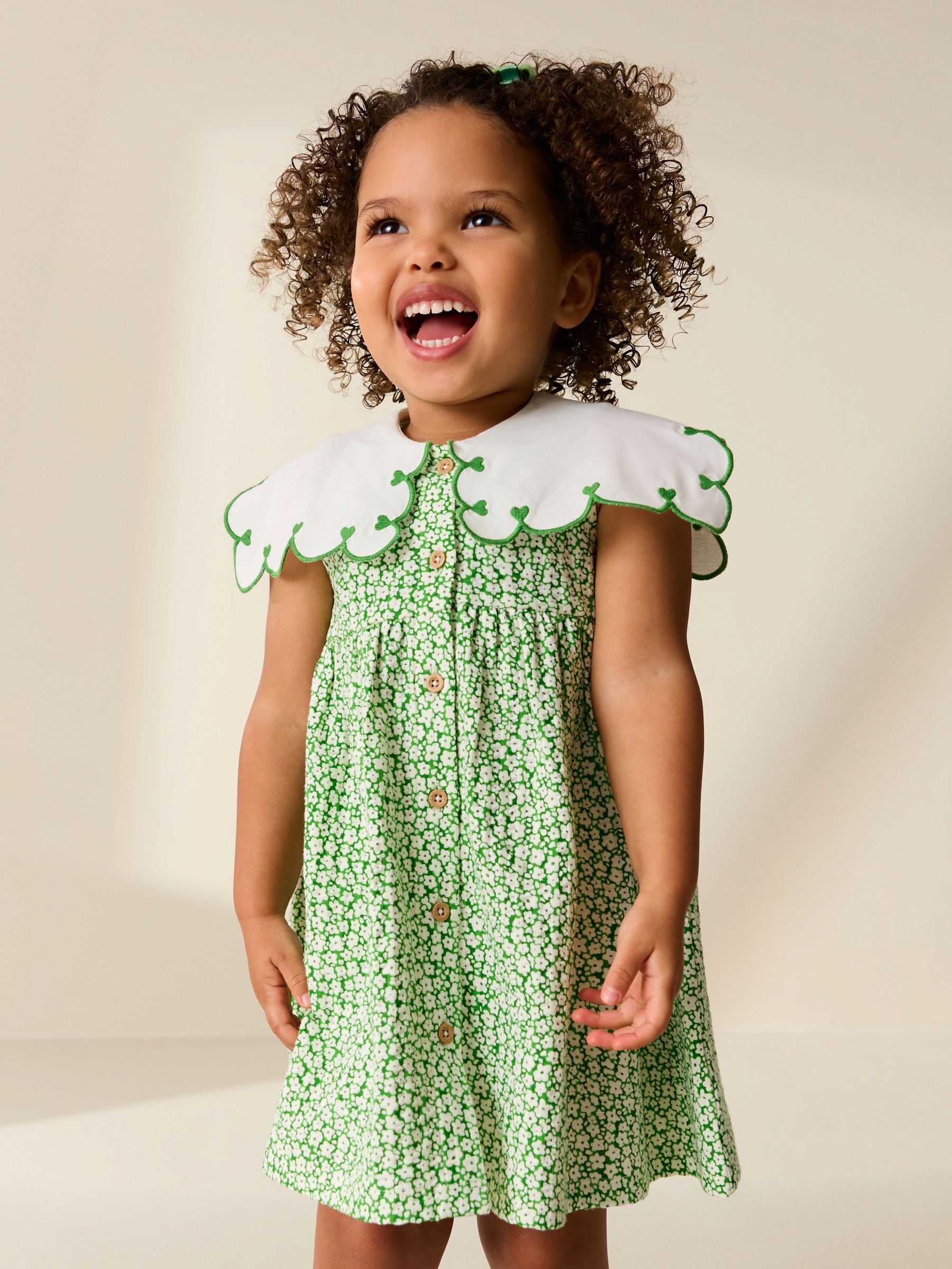 Green Ditsy Collared Summer Dress (3mths-7yrs) image 1