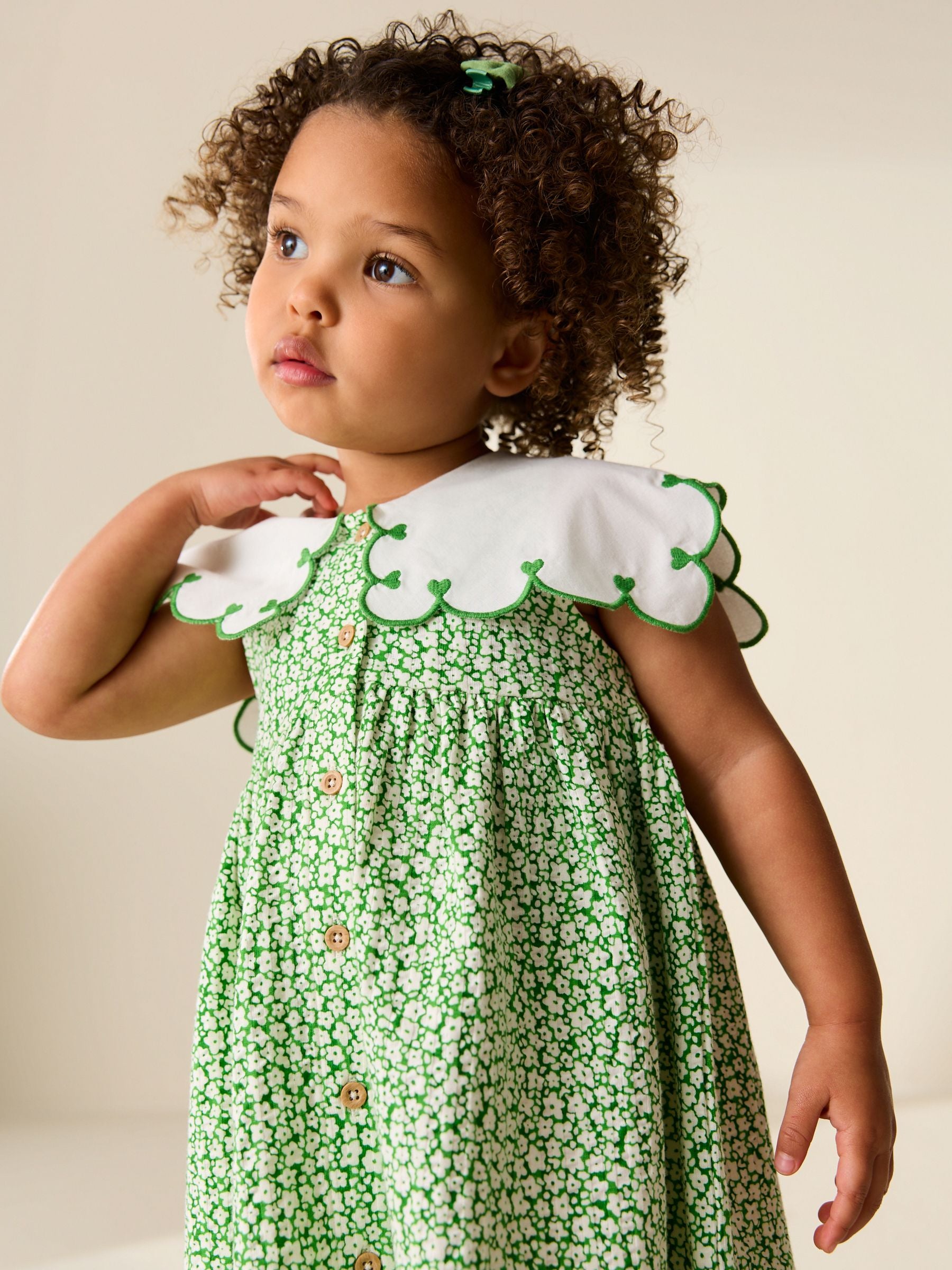Green Ditsy Collared Summer Dress (3mths-7yrs) image 4