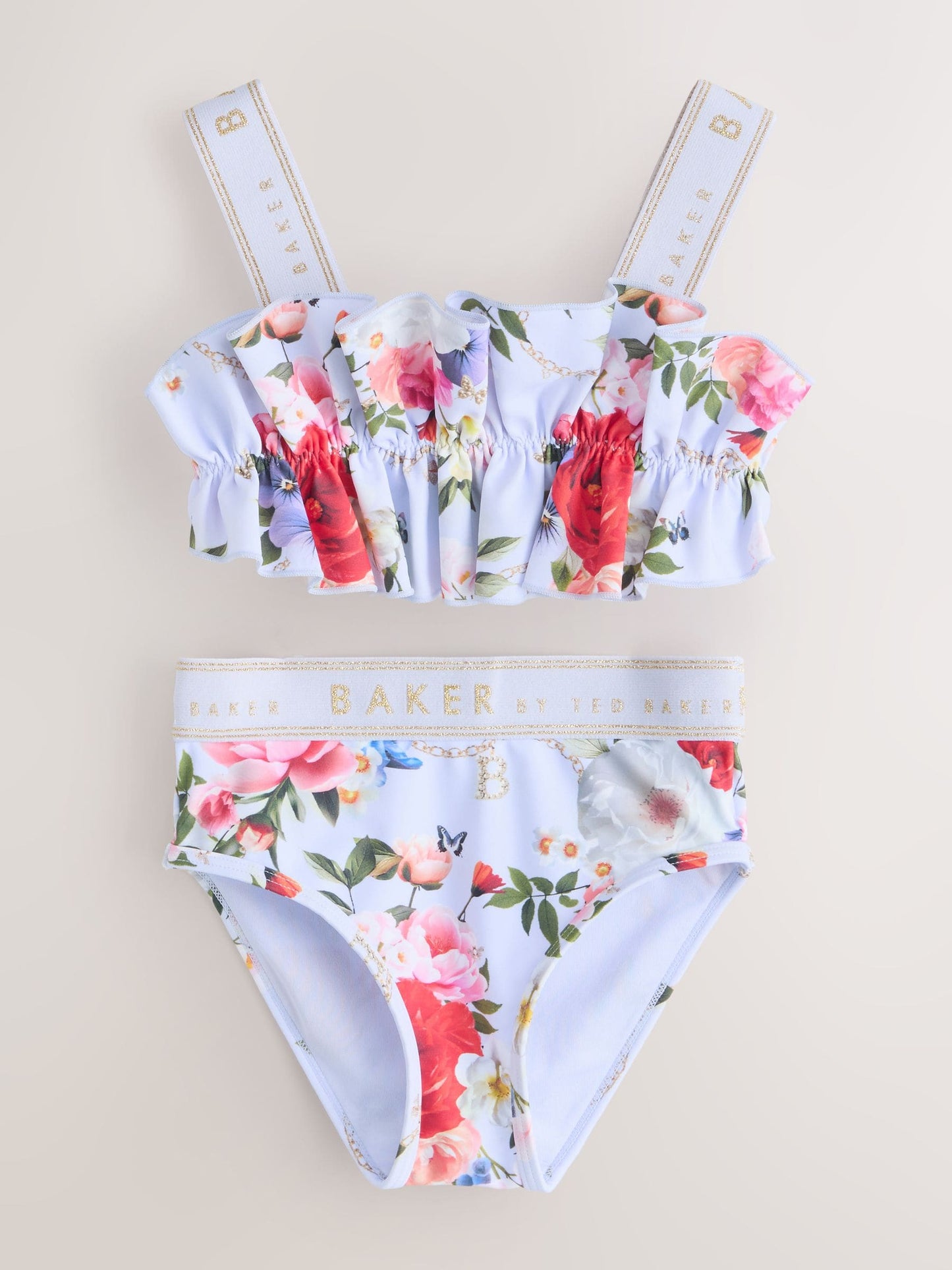 Baker by Ted Baker 2 Piece Lilac Purple Printed Floral Ruched Bikini Set image 1