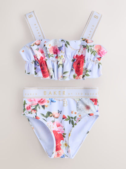 Baker by Ted Baker 2 Piece Lilac Purple Printed Floral Ruched Bikini Set image 1