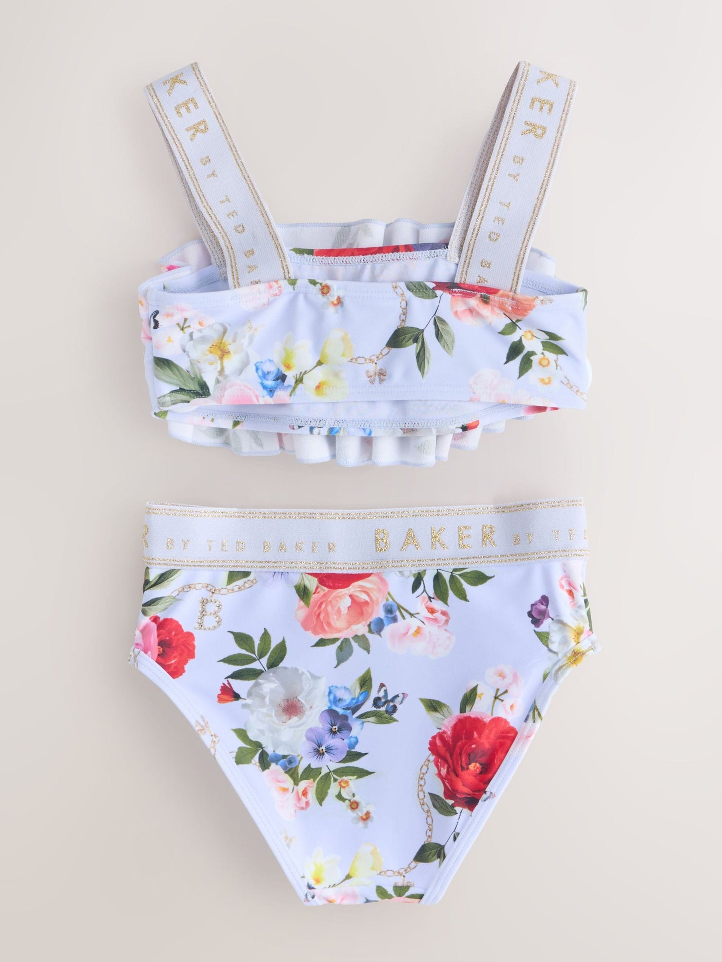 Baker by Ted Baker 2 Piece Lilac Purple Printed Floral Ruched Bikini Set image 2