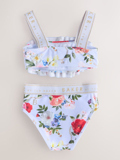 Baker by Ted Baker 2 Piece Lilac Purple Printed Floral Ruched Bikini Set image 2