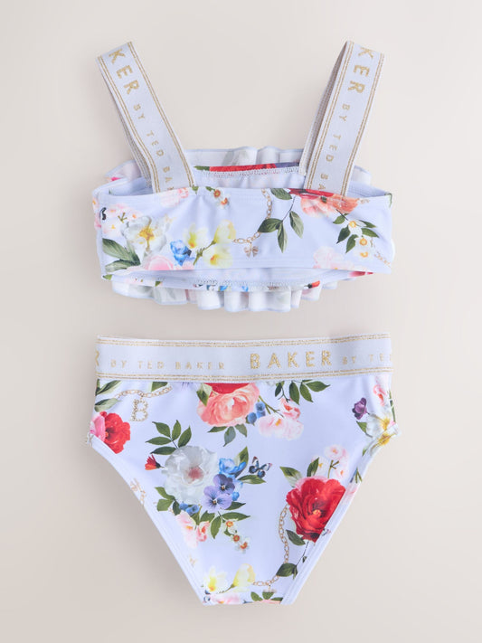 Baker by Ted Baker 2 Piece Lilac Purple Printed Floral Ruched Bikini Set image 2