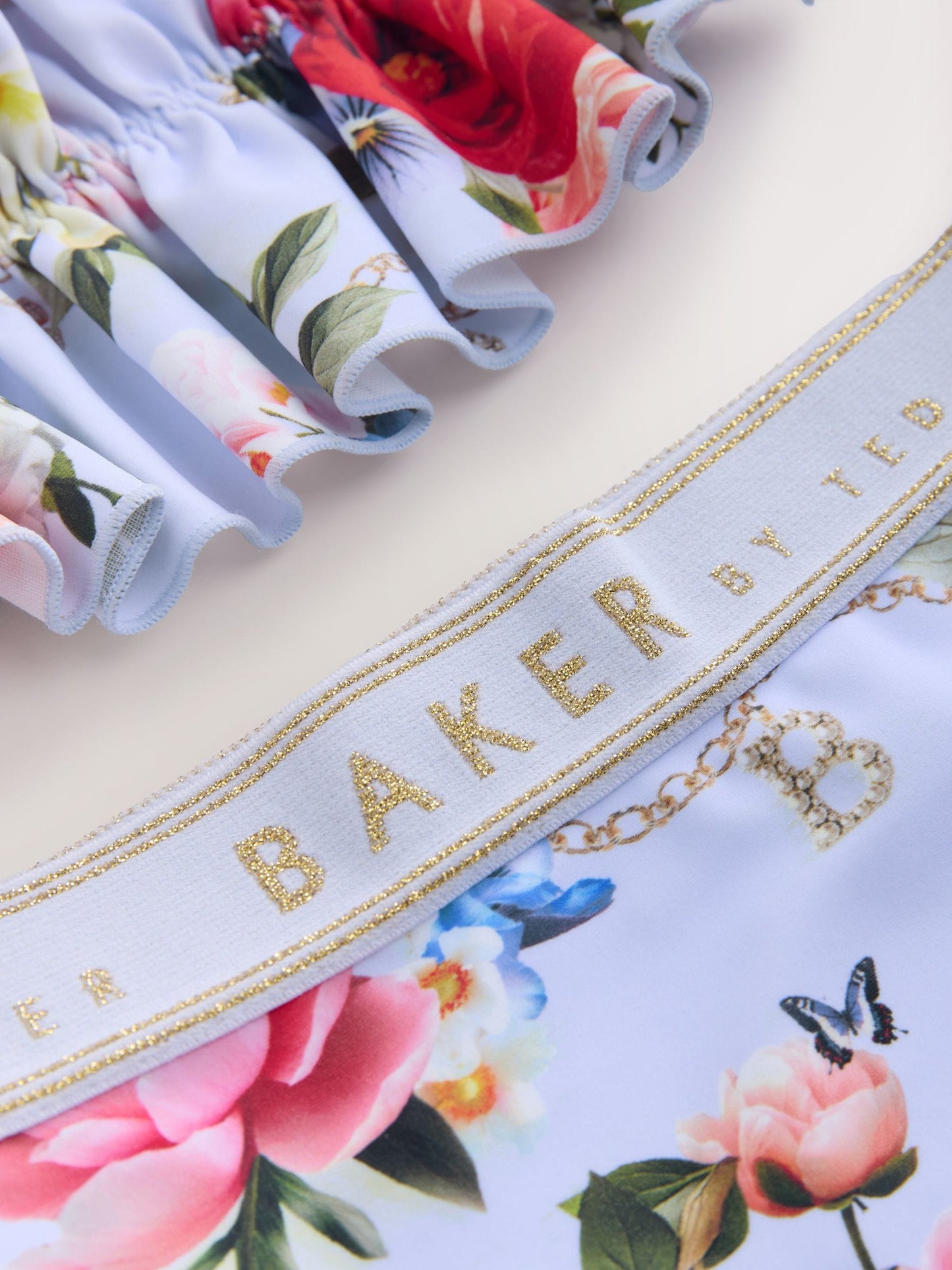 Baker by Ted Baker 2 Piece Lilac Purple Printed Floral Ruched Bikini Set image 3