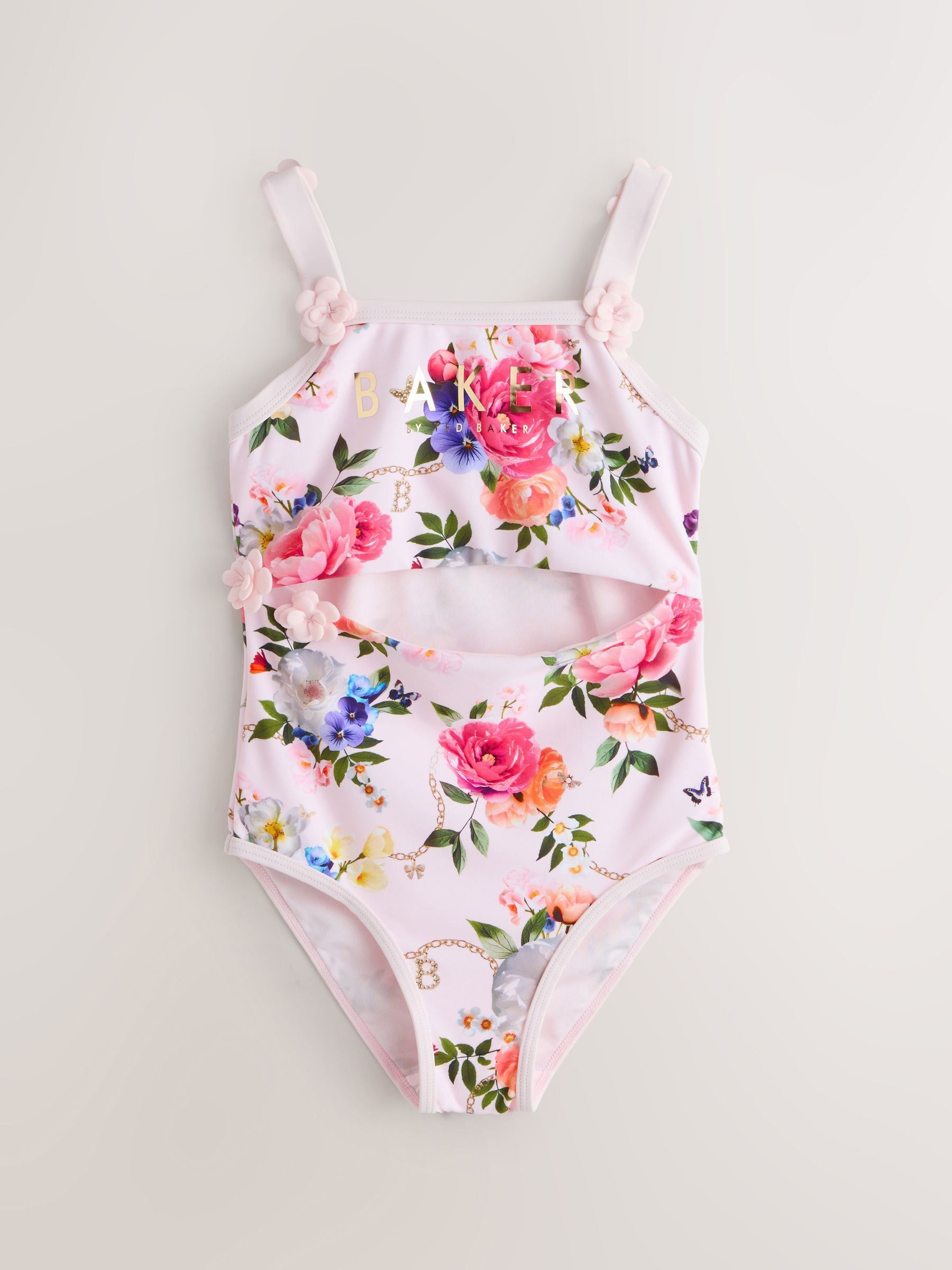 Dsiney Kidz - Baker by Ted Baker Pink Cut-Out Floral Printed Swimsuit image 1