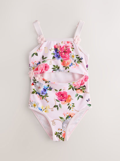 Dsiney Kidz - Baker by Ted Baker Pink Cut-Out Floral Printed Swimsuit image 1