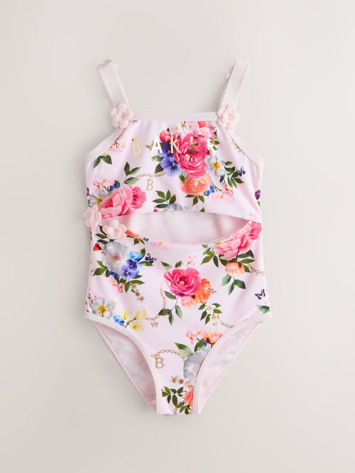 Dsiney Kidz - Baker by Ted Baker Pink Cut-Out Floral Printed Swimsuit image 1