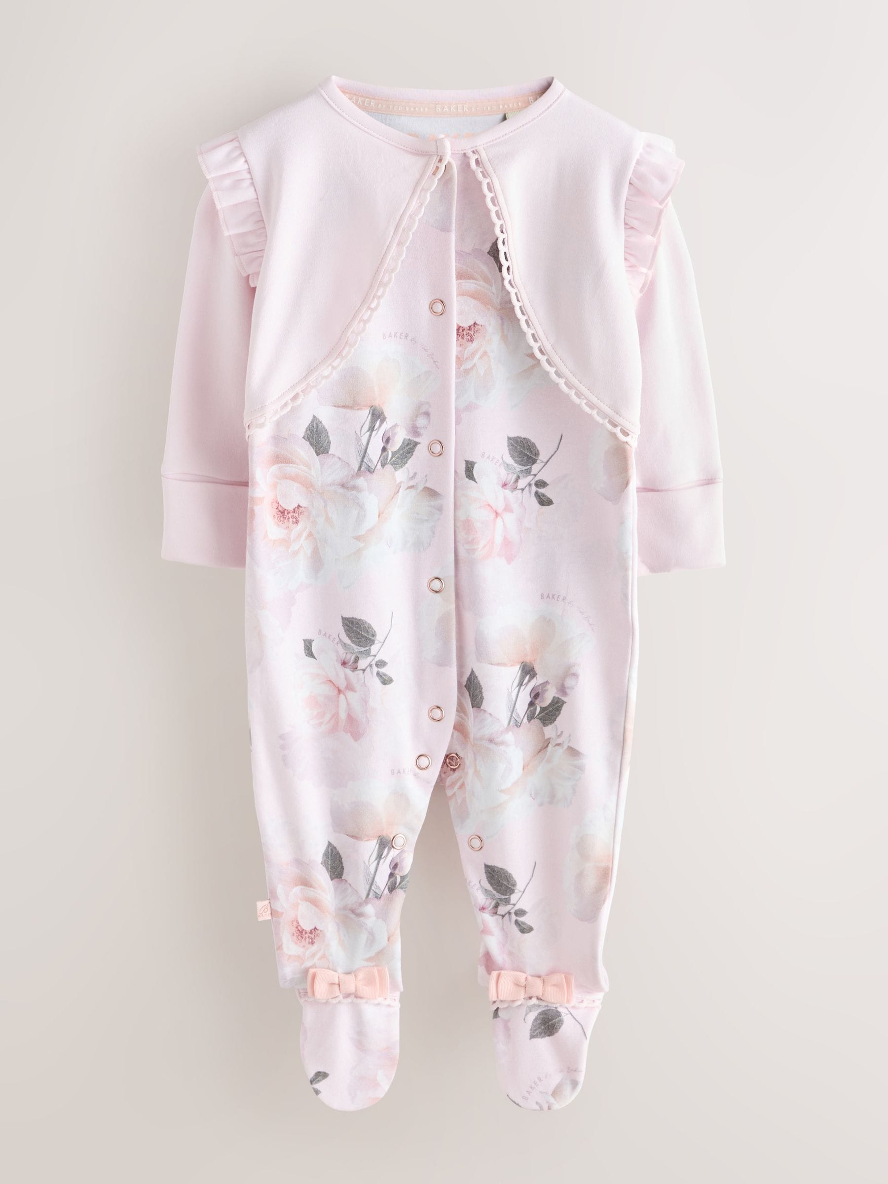 Baker by Ted Baker Pink Overlay Floral Sleepsuit image 1
