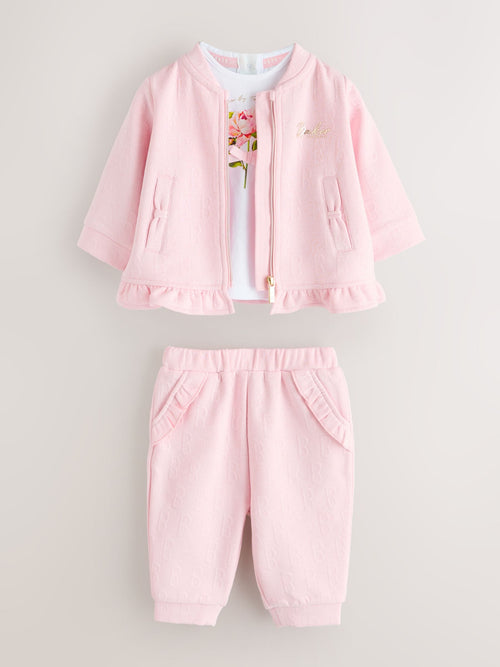 Baker by Ted Baker Pink Quilted Jacquard Jacket, T-Shirt & Joggers Set 3 Piece image 1