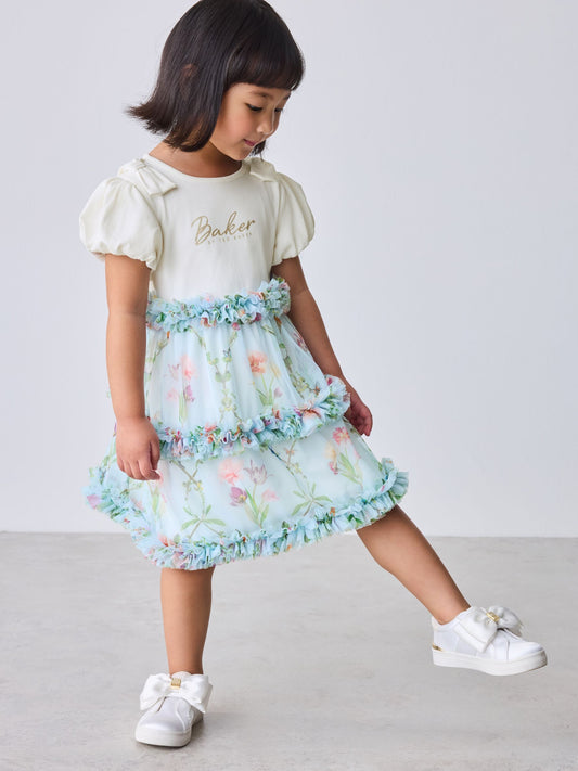 Dsiney Kidz - Baker by Ted Baker Floral Ruffle Mesh Mockable Blue Dress image 2
