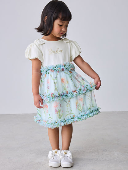Dsiney Kidz - Baker by Ted Baker Floral Ruffle Mesh Mockable Blue Dress image 3
