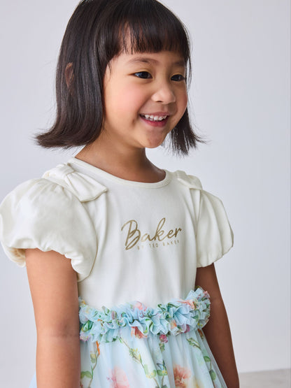 Dsiney Kidz - Baker by Ted Baker Floral Ruffle Mesh Mockable Blue Dress image 5