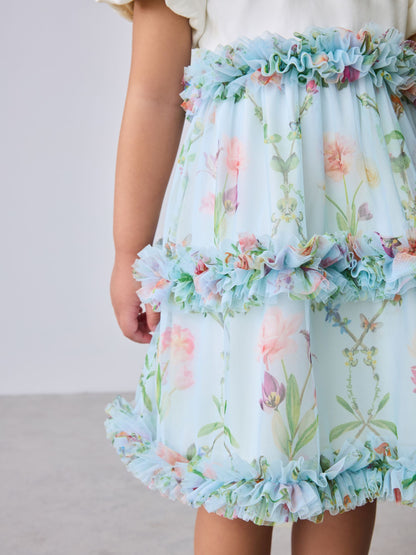 Dsiney Kidz - Baker by Ted Baker Floral Ruffle Mesh Mockable Blue Dress image 7