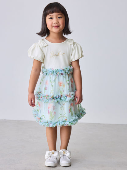 Dsiney Kidz - Baker by Ted Baker Floral Ruffle Mesh Mockable Blue Dress image 1
