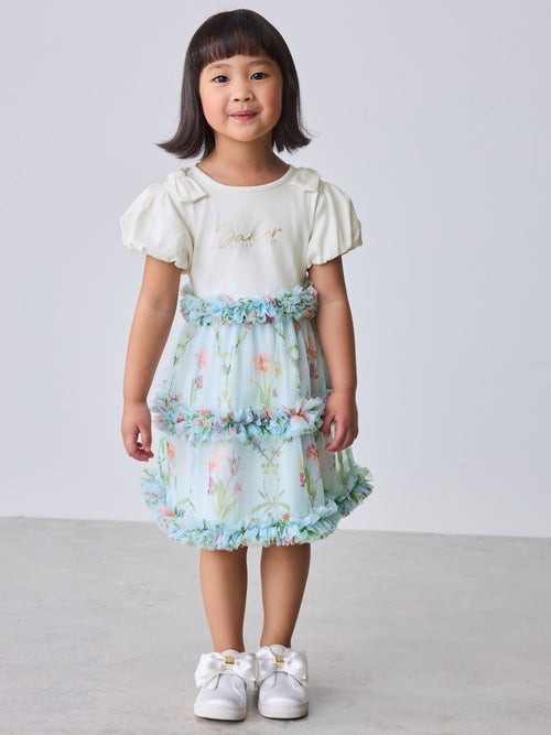Dsiney Kidz - Baker by Ted Baker Floral Ruffle Mesh Mockable Blue Dress image 1