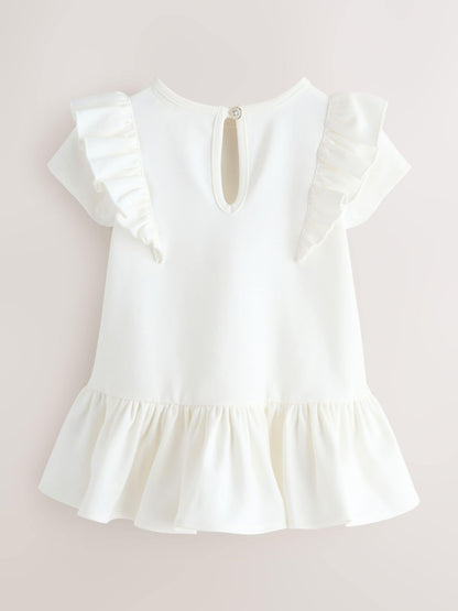 Baker by Ted Baker White Rose Print Frill Peplum Hem Dress image 2