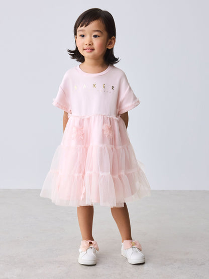 Baker by Ted Baker Pink Mesh 3D Bow Skirted Mockable Dress image 2