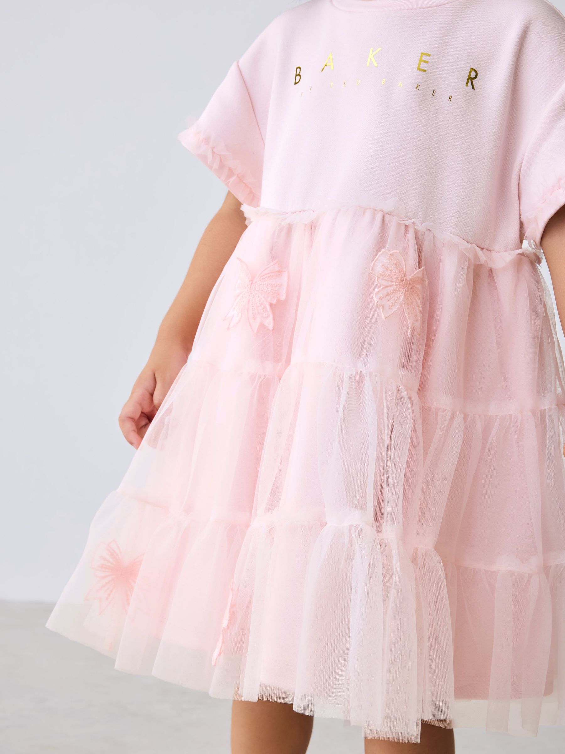 Baker by Ted Baker Pink Mesh 3D Bow Skirted Mockable Dress image 5
