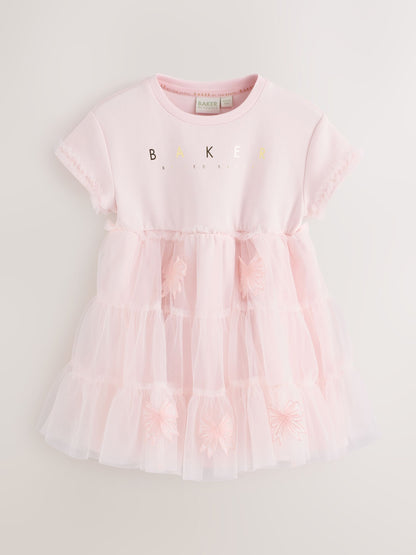 Baker by Ted Baker Pink Mesh 3D Bow Skirted Mockable Dress image 6