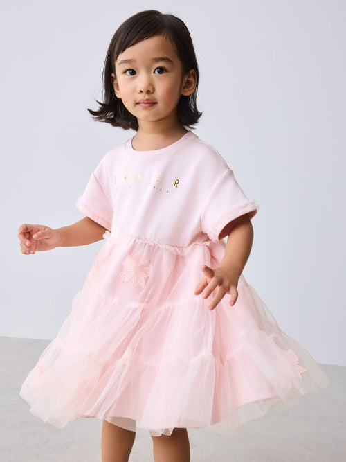 Baker by Ted Baker Pink Mesh 3D Bow Skirted Mockable Dress image 1