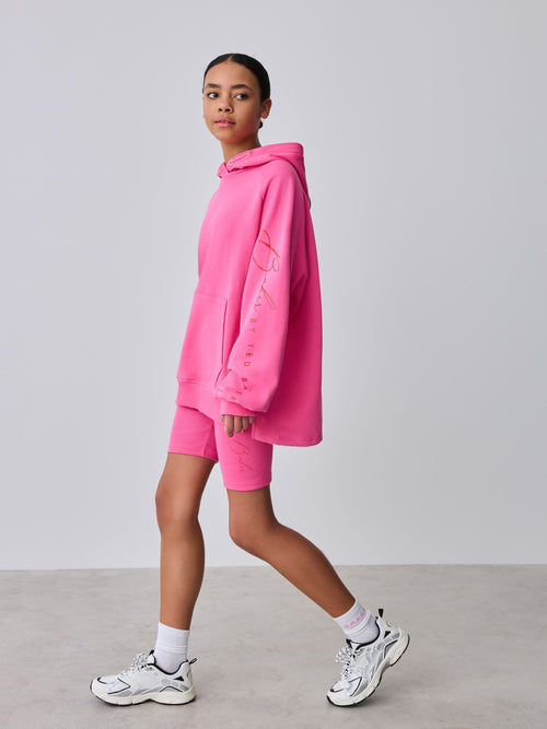 Baker by Ted Baker 2 Piece Oversized Script Pink Hoodie & Cycle Shorts Set image 1