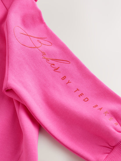 Baker by Ted Baker 2 Piece Oversized Script Pink Hoodie & Cycle Shorts Set image 10