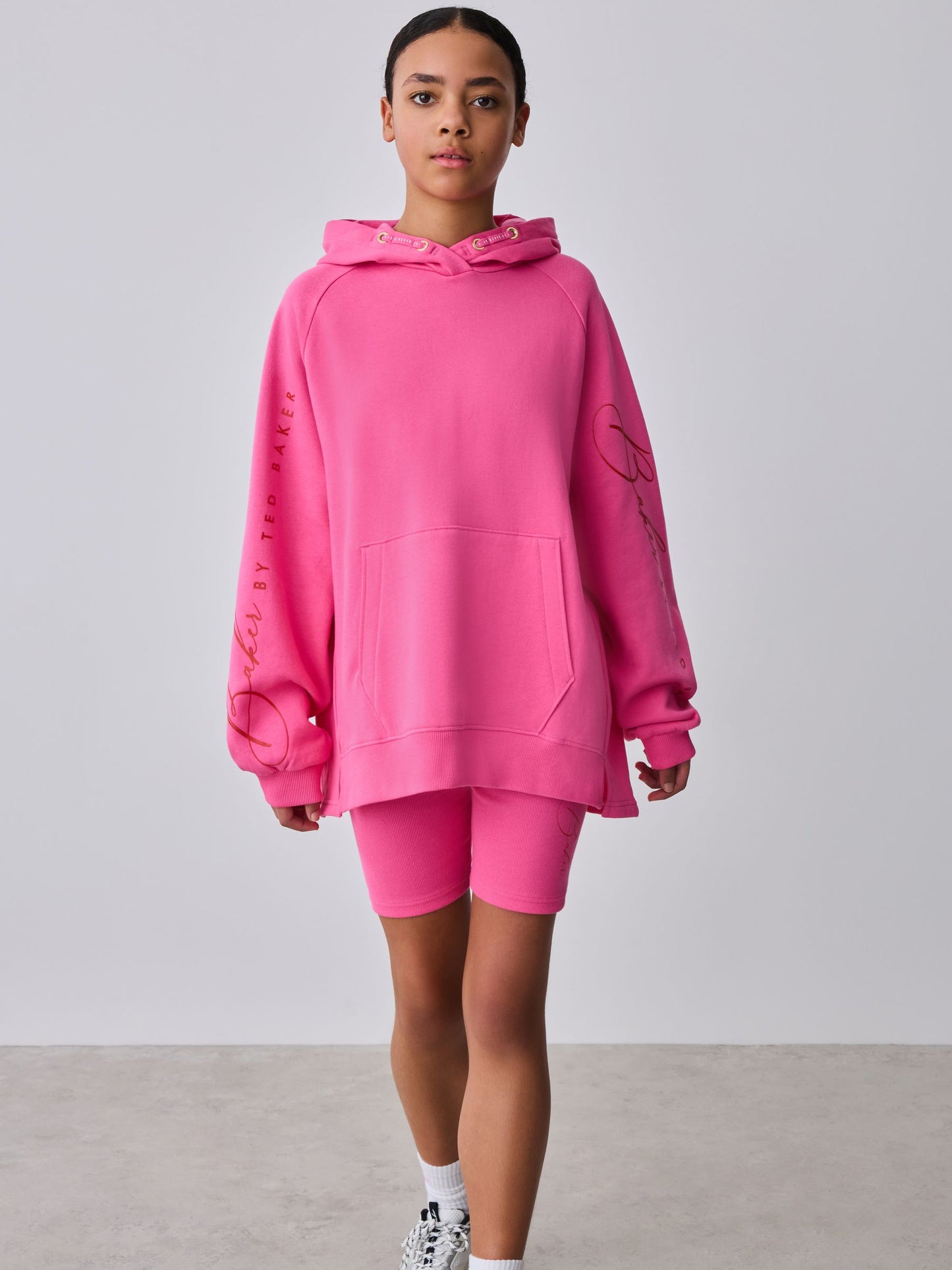 Baker by Ted Baker 2 Piece Oversized Script Pink Hoodie & Cycle Shorts Set image 3
