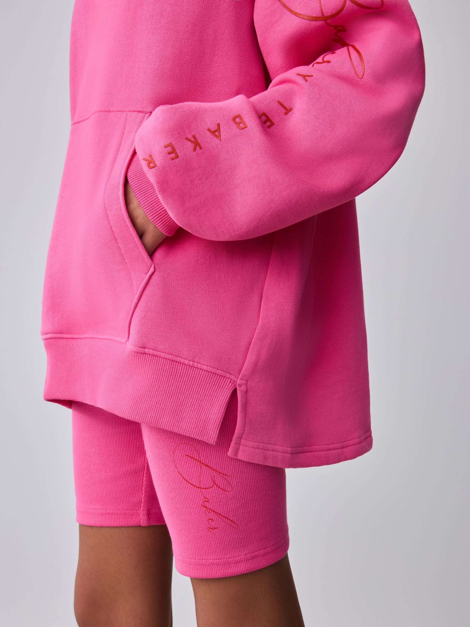 Baker by Ted Baker 2 Piece Oversized Script Pink Hoodie & Cycle Shorts Set image 5