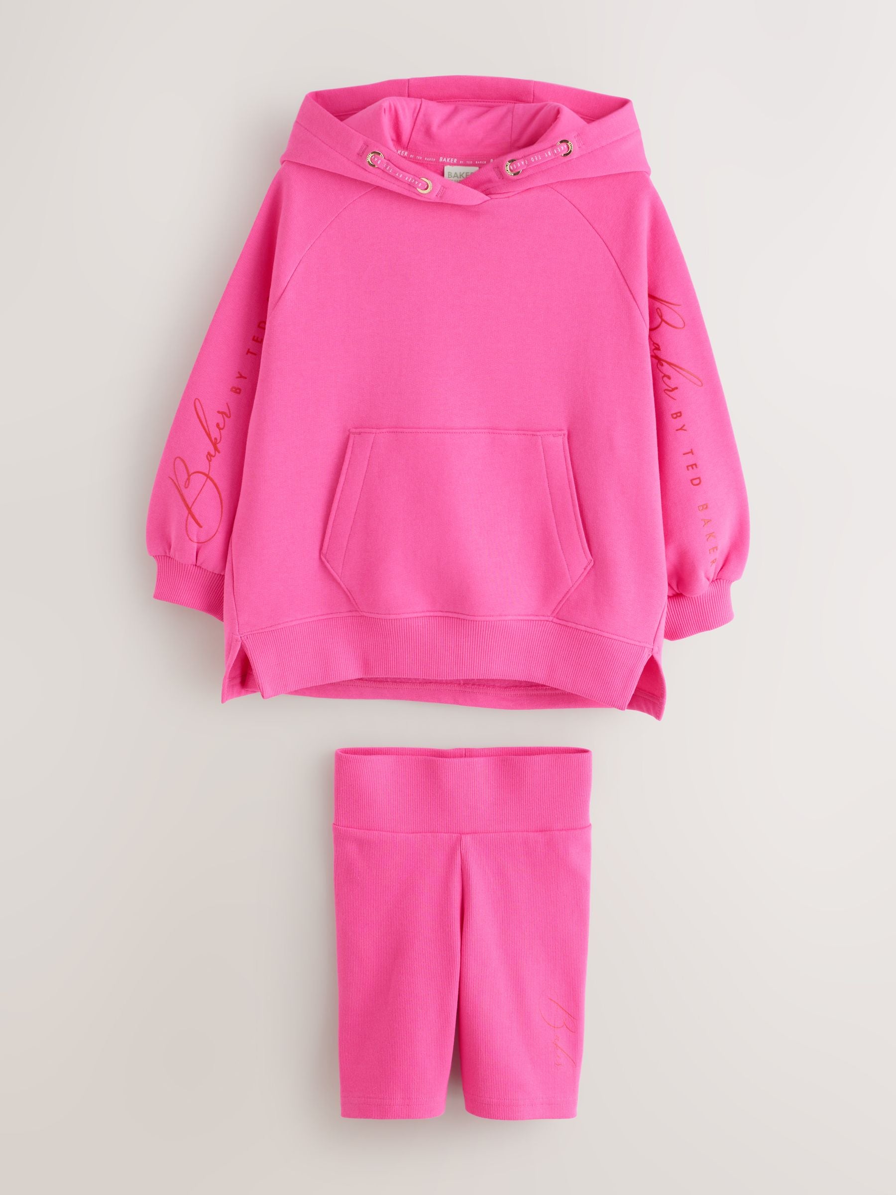 Baker by Ted Baker 2 Piece Oversized Script Pink Hoodie & Cycle Shorts Set image 6