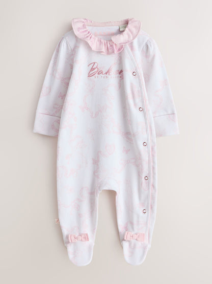 Baker by Ted Baker Pink Layette Sleepsuits 3 Pack image 4