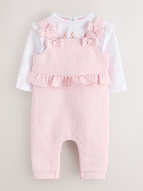 Baker by Ted Baker 2 Piece Jacquard Bow Dungaree & T-Shirt Set image 1