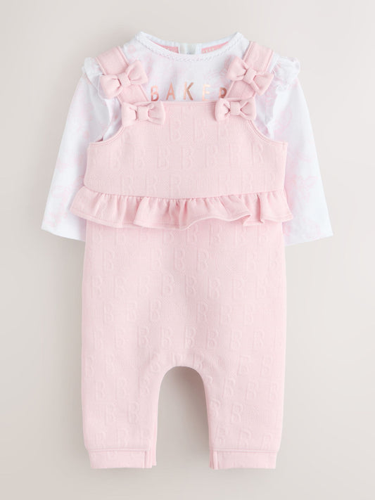 Baker by Ted Baker 2 Piece Jacquard Bow Dungaree & T-Shirt Set image 1