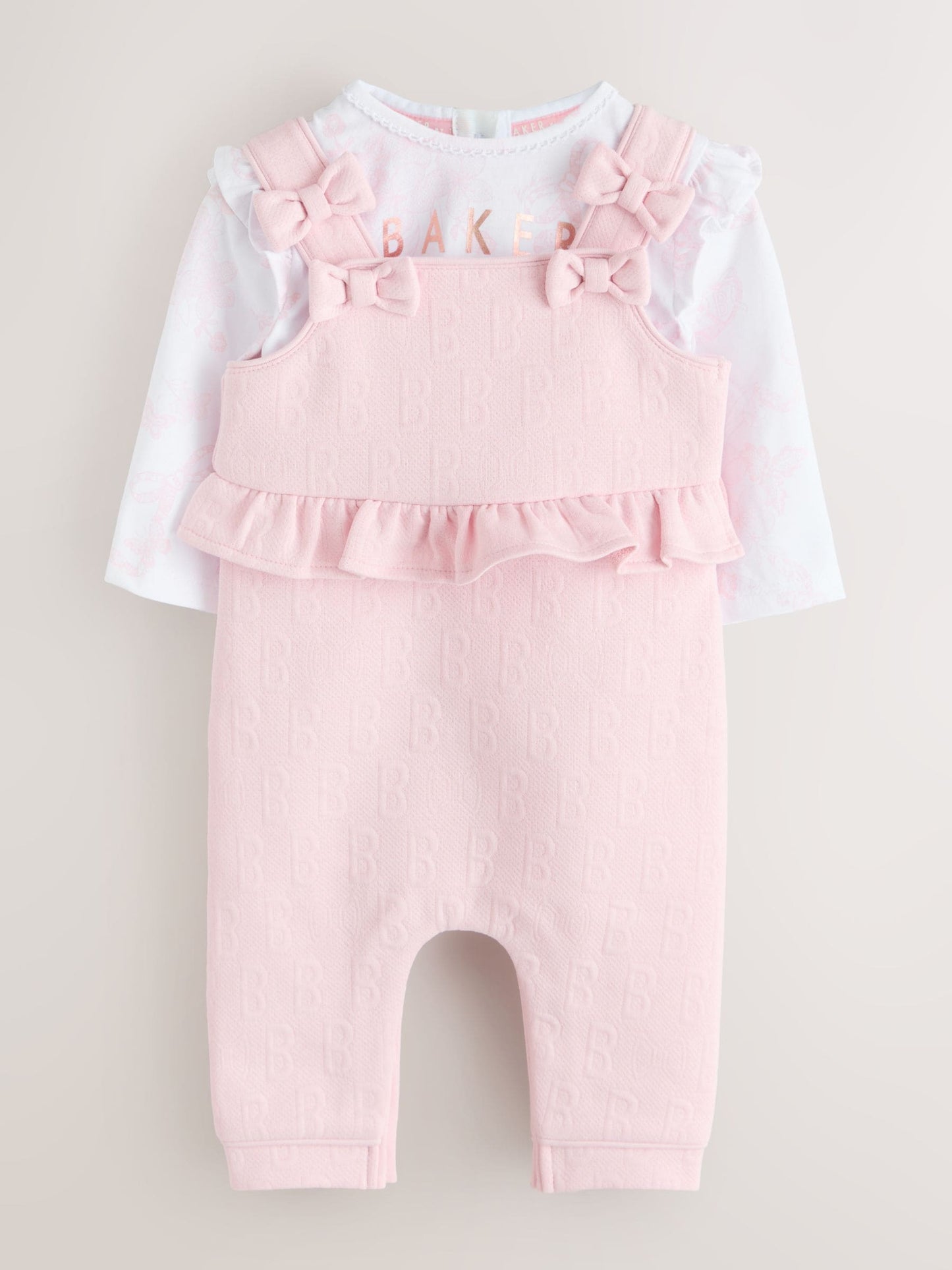 Baker by Ted Baker 2 Piece Jacquard Bow Dungaree & T-Shirt Set image 1
