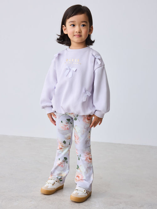 Baker by Ted Baker 2 Piece Satin Bow Bubble Hem Sweat Top & Flare Leggings Set image 1