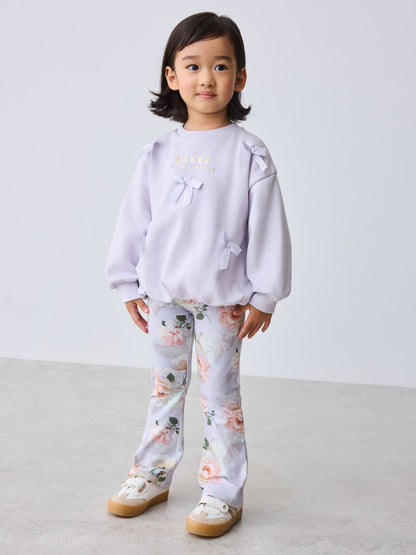 Baker by Ted Baker 2 Piece Satin Bow Bubble Hem Sweat Top & Flare Leggings Set image 1