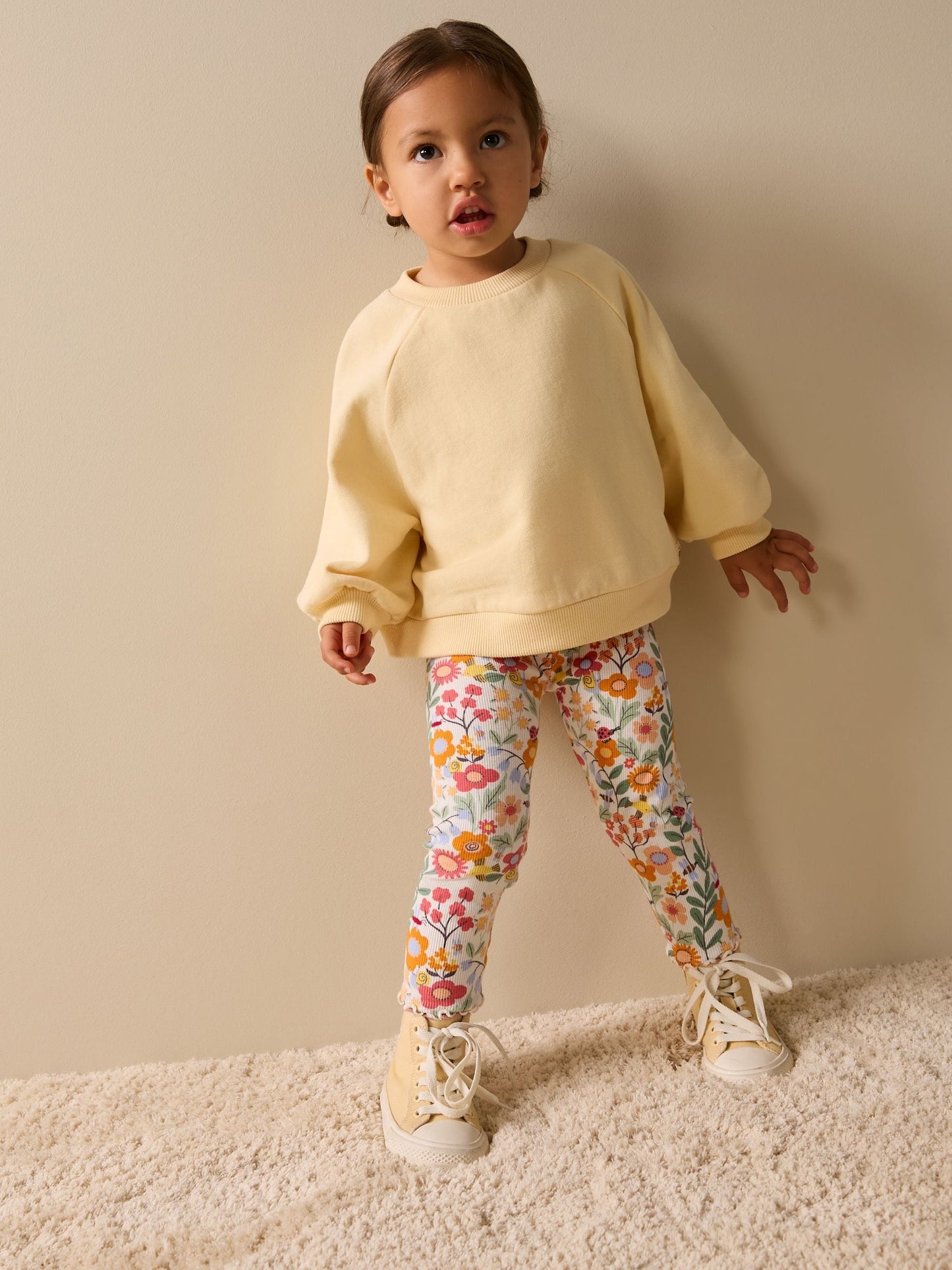 Orange Ditsy Floral Ribbed Leggings (3mths-7yrs) image 2