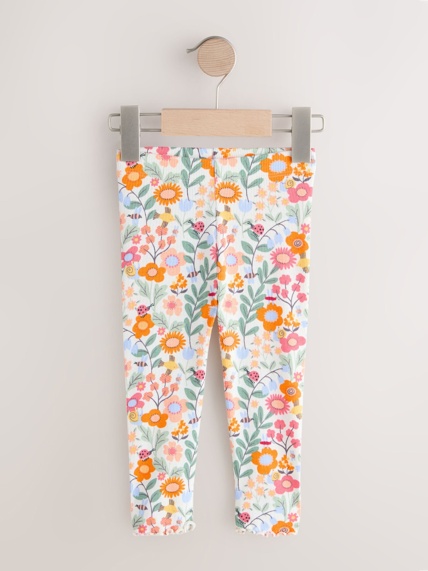 Orange Ditsy Floral Ribbed Leggings (3mths-7yrs) image 4