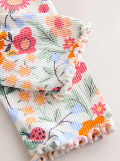 Orange Ditsy Floral Ribbed Leggings (3mths-7yrs) image 7