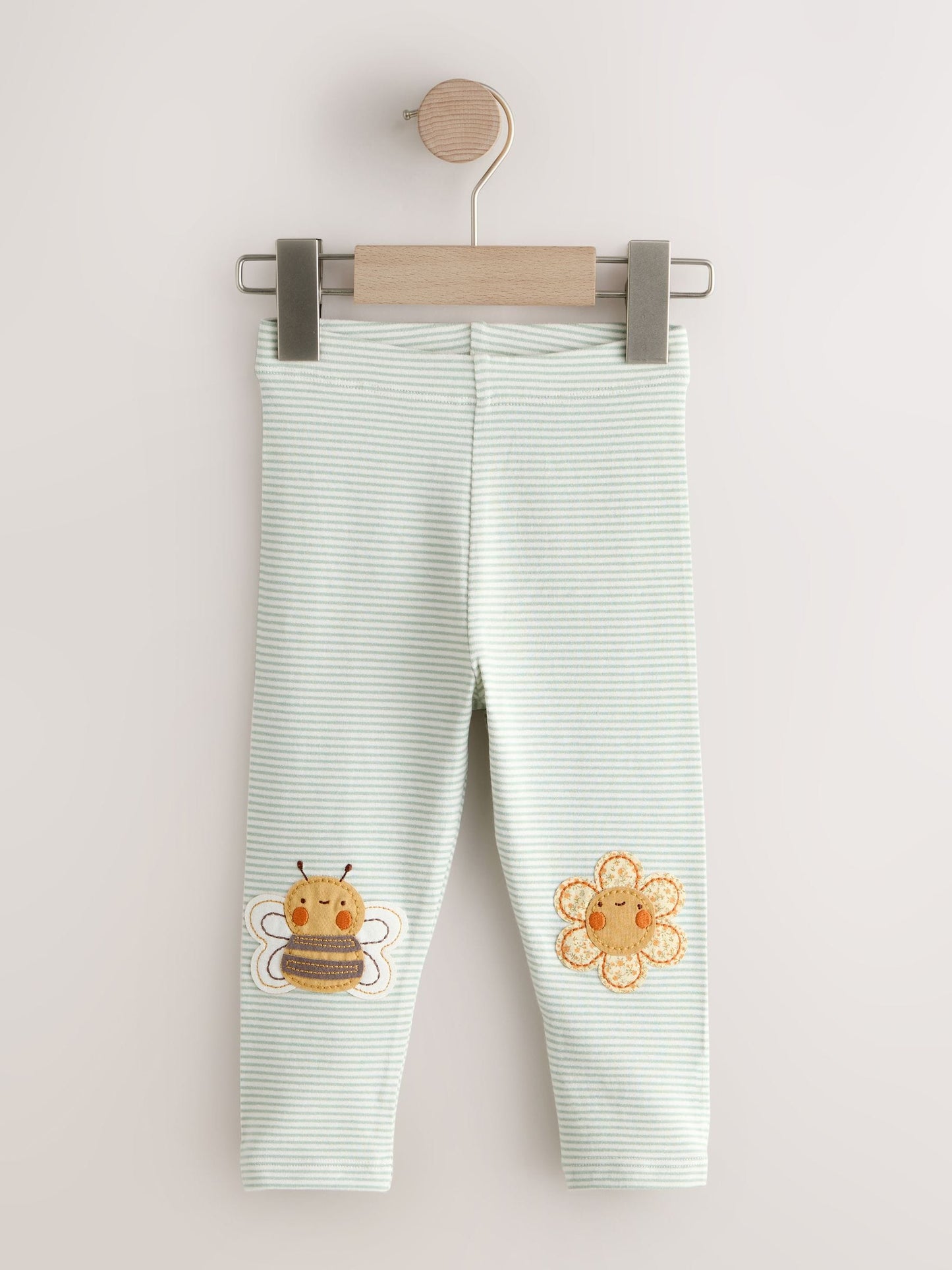 Green/Ecru Stripe Bee Embellished Leggings (3mths-7yrs) image 4