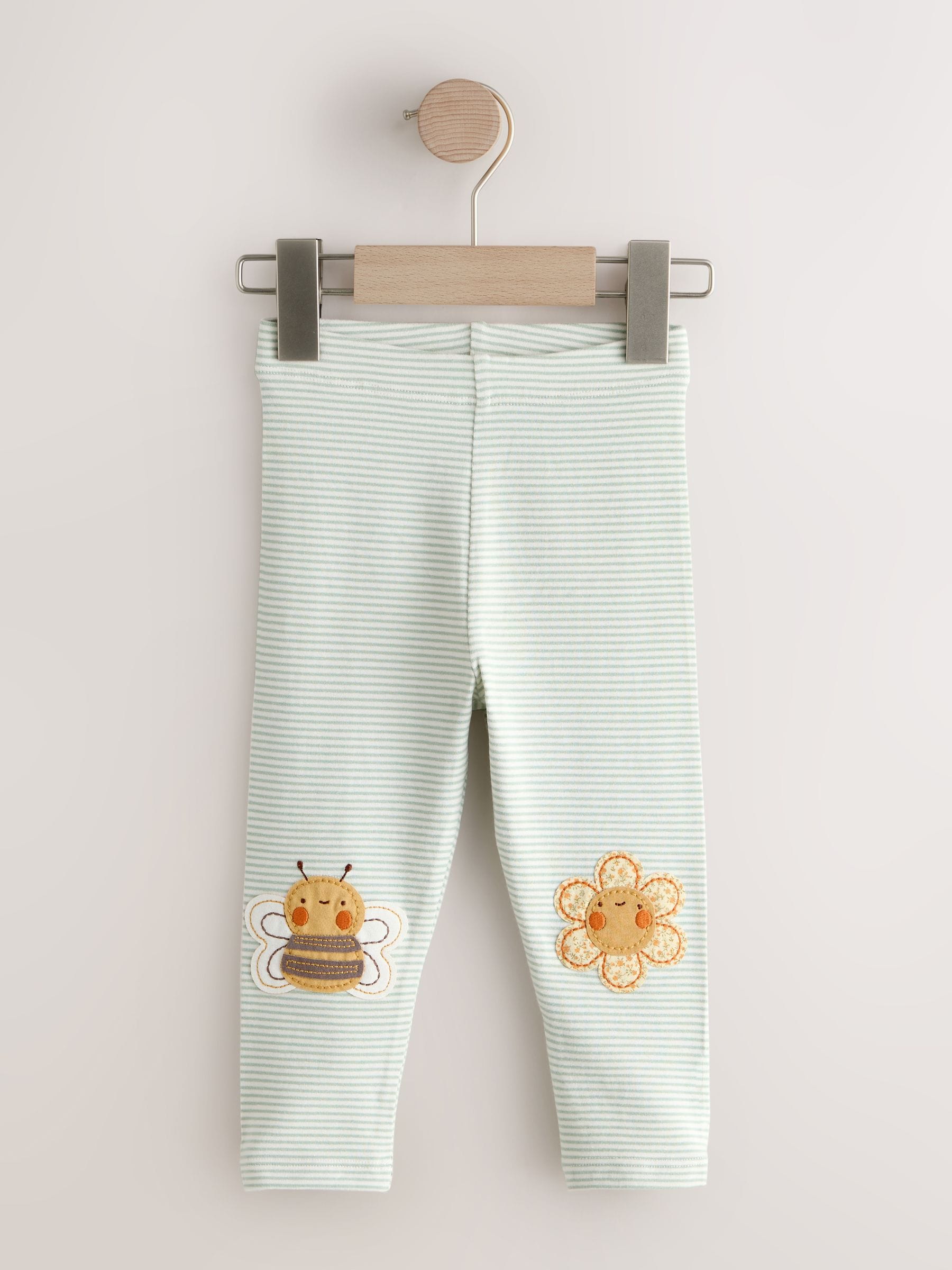 Green/Ecru Stripe Bee Embellished Leggings (3mths-7yrs) image 4