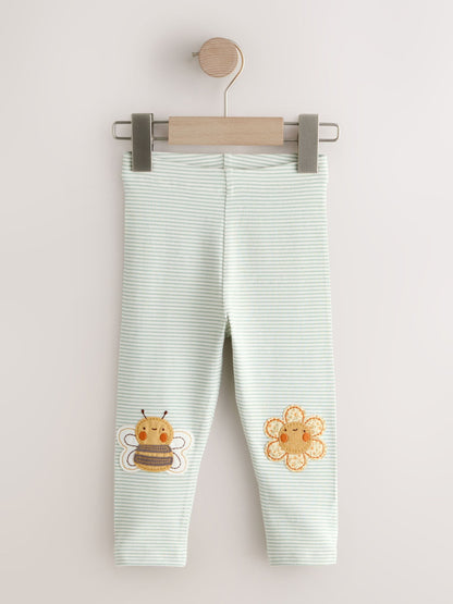 Green/Ecru Stripe Bee Embellished Leggings (3mths-7yrs) image 4