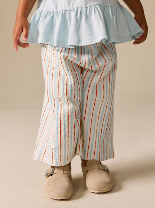 Ecru Red & Blue Stripe Wide Leg Trousers (3mths-7yrs) image 1